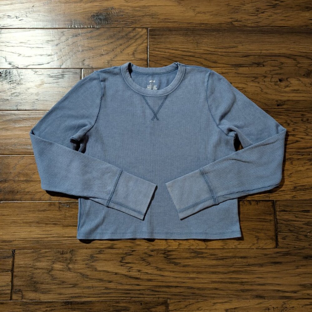 aerie waffle long sleeve t shirt blue size large